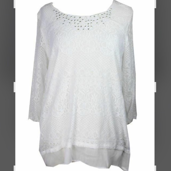 jm Collection- white lace layered look top blouse size Large - Picture 3 of 6